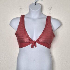 Becca Swim Top Sz D L/XL Front Knot Adjustable Removable Pads Textured Boho NWT